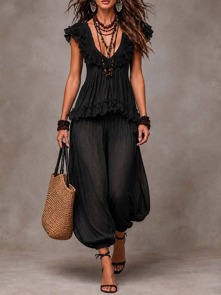 Zwart Bohemian V-Hals set