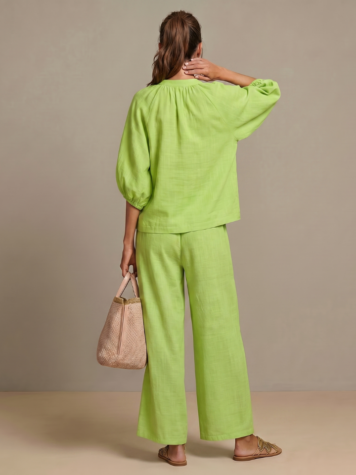 Natalia | Top Blouson met Rits en Brede Pantalon