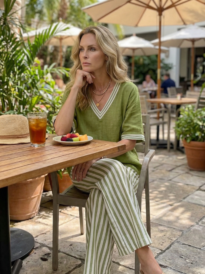 Wren | Contrast V-hals Tuniek Stripe Broek Set