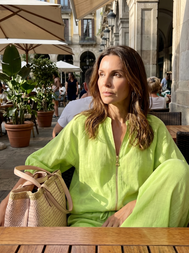 Natalia | Top Blouson met Rits en Brede Pantalon