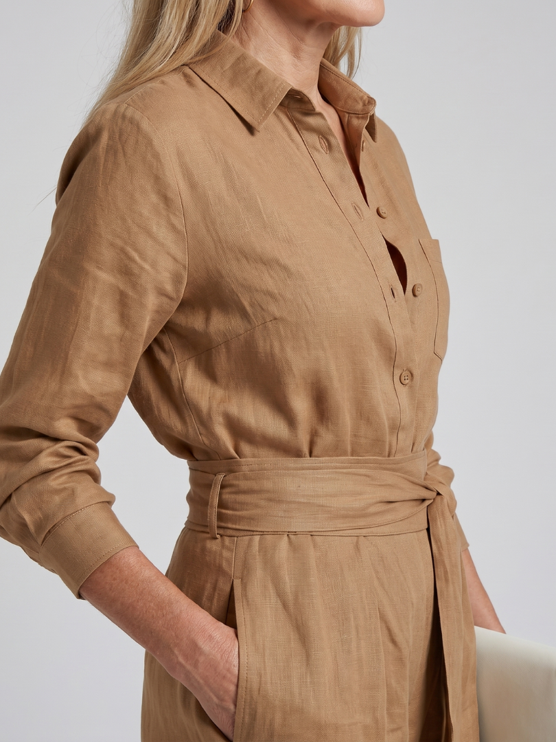Jovie | Lange Mouw Knop Voor Breed Been Jumpsuit