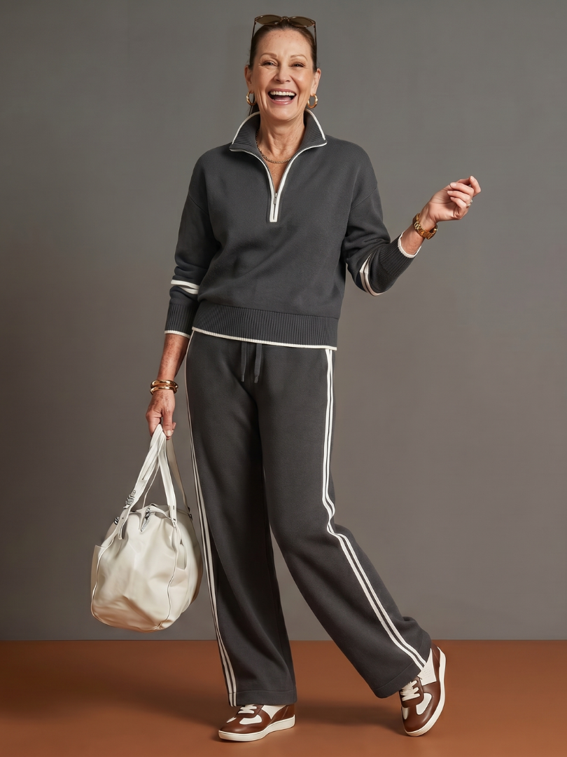 Regen | Zip Nek Lange Mouwen Zij Stripe Broek Set