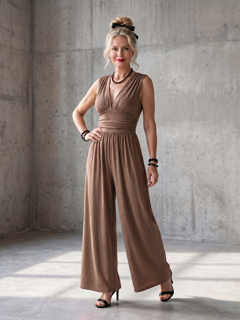 Vincenza | Diepe V Taille Gedefinieerde Wijde Pijpen Jumpsuit