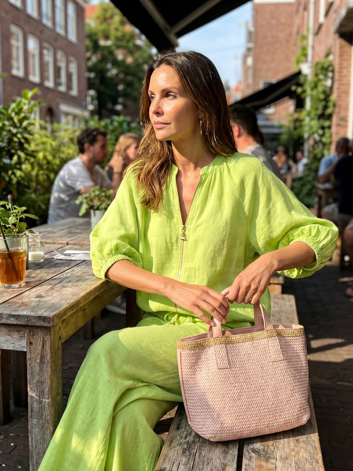 Natalia | Blouson Top met Rits en Brede Pijpen Set