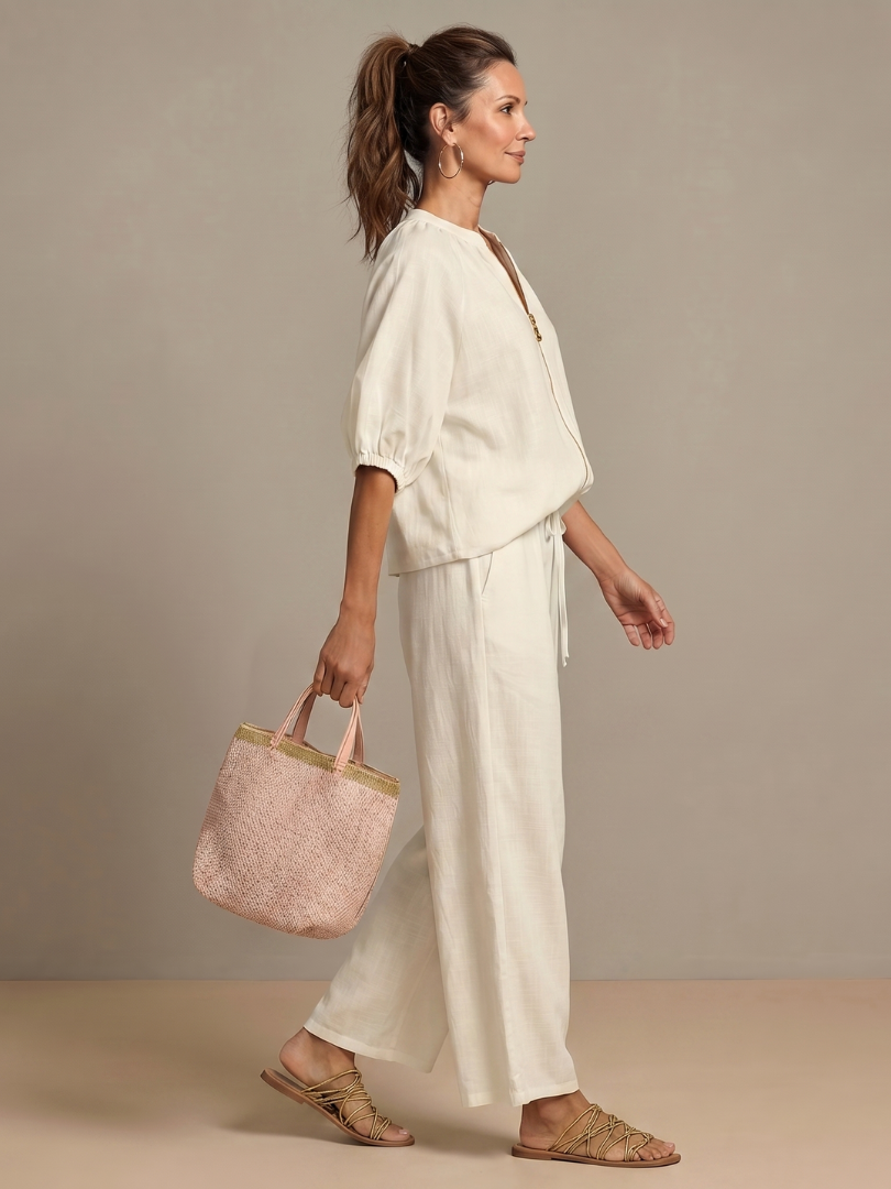 Natalia | Blouse met Rits en Brede Pijpen Set