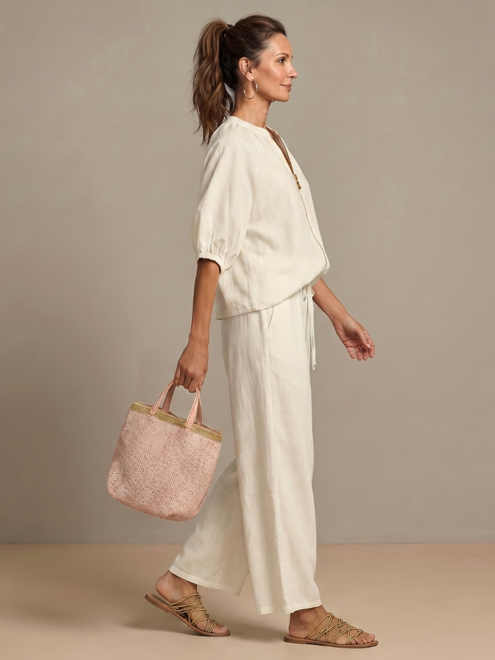 Natalia | Top Blouson met Rits en Brede Pantalon