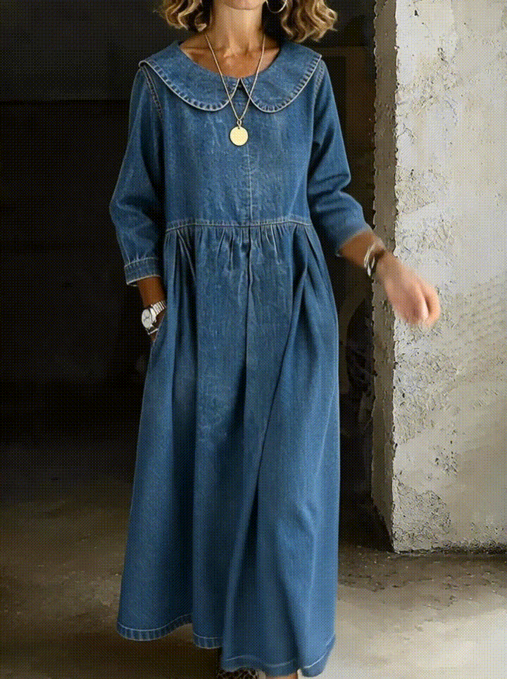 Clara | Peter Pan Kraag Denim Jurk