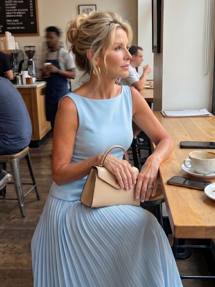 Rhodos | Gestructureerde Mouwloze Bodice met Plissé Rok Set