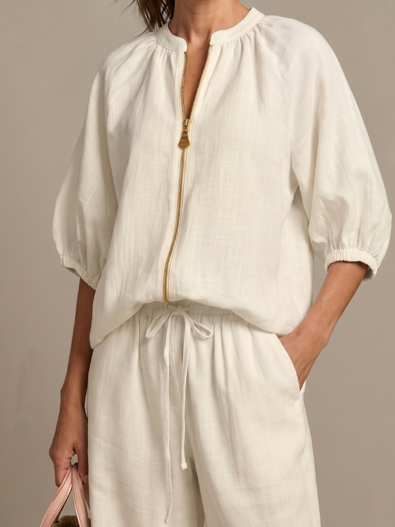 Natalia | Blouse met Rits en Brede Pijpen Set