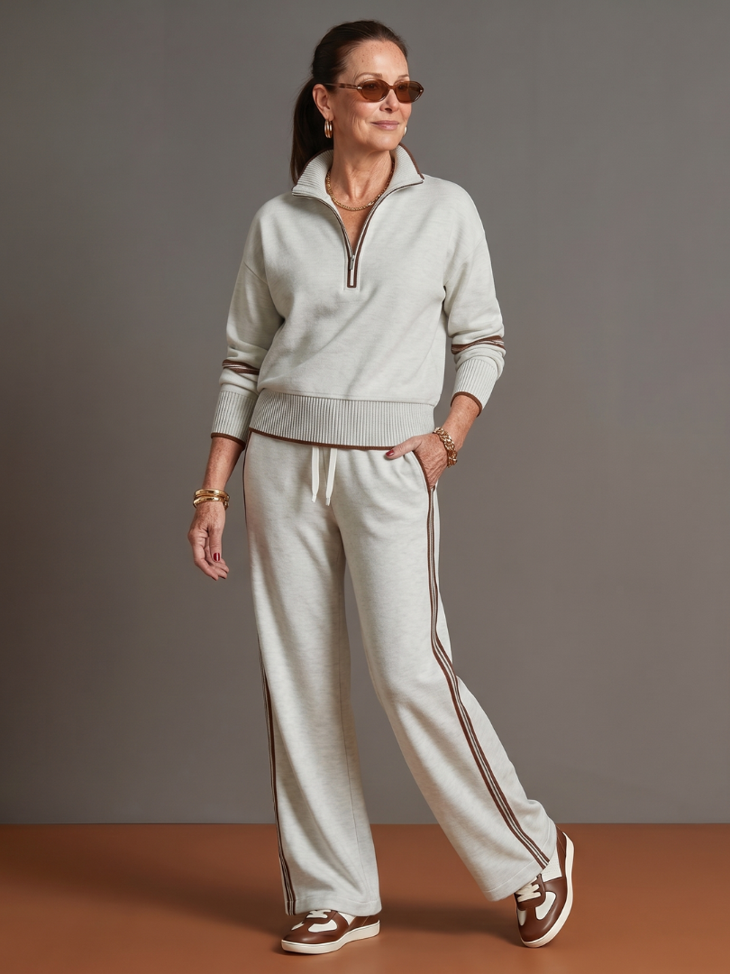 Regen | Zip Nek Lange Mouwen Zij Stripe Broek Set
