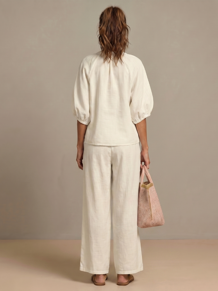 Natalia | Blouse met Rits en Brede Pijpen Set