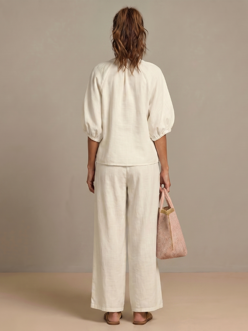 Natalia | Blouson Top met Rits en Brede Pijpen Set
