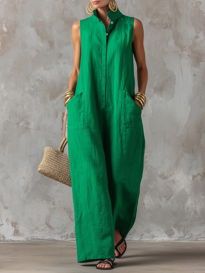 Claire - Dames Minimalistische Losse Lijnmix Jumpsuit