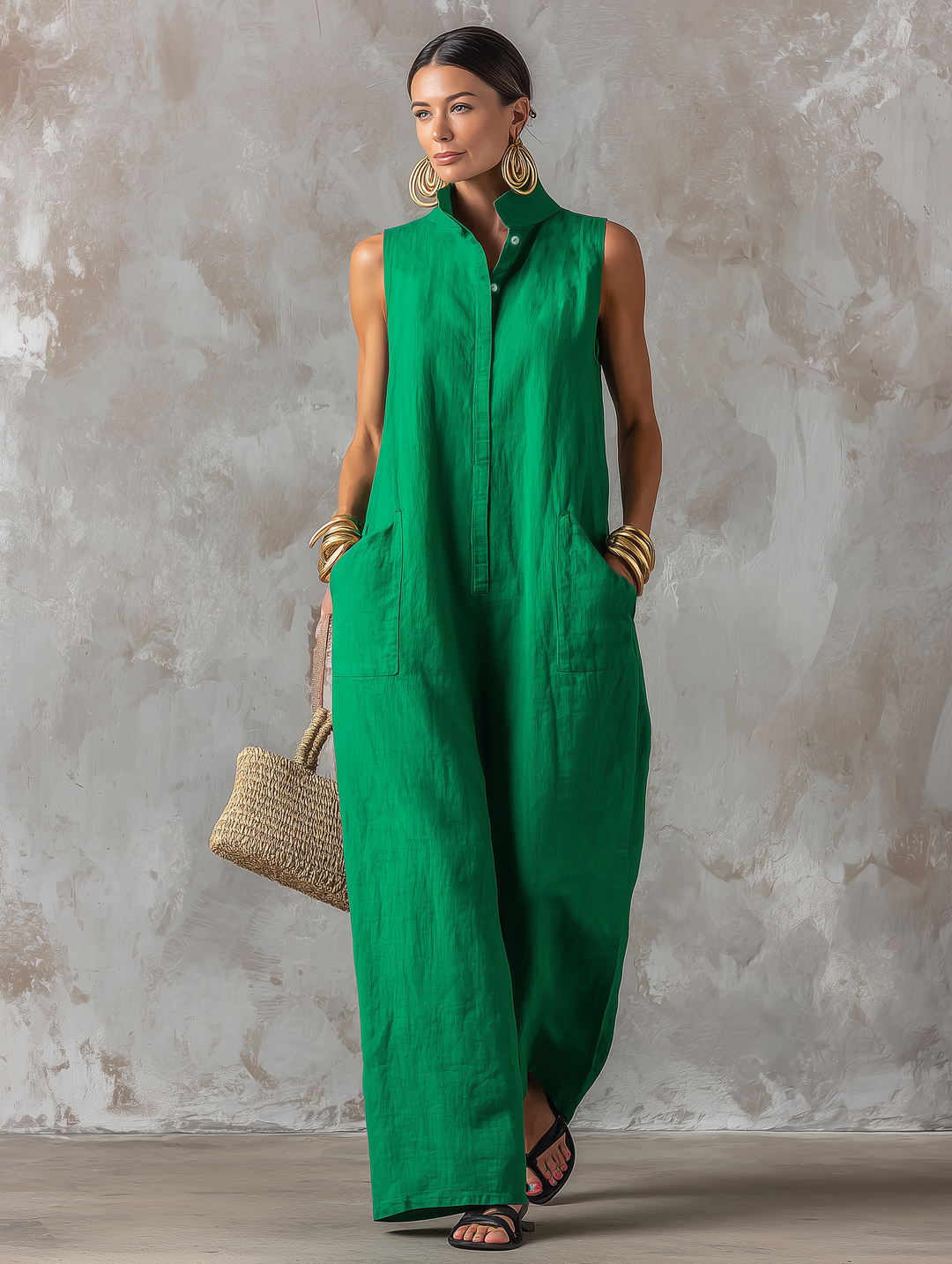 Claire - Dames Minimalistische Losse Lijnmix Jumpsuit