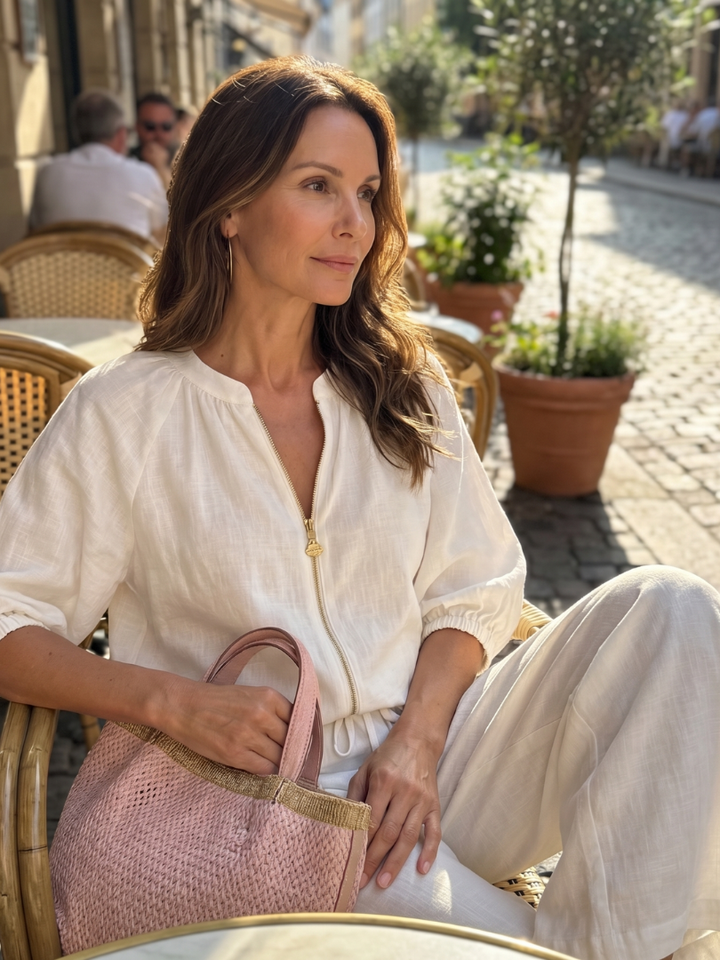 Natalia | Blouse met Rits en Brede Pijpen Set