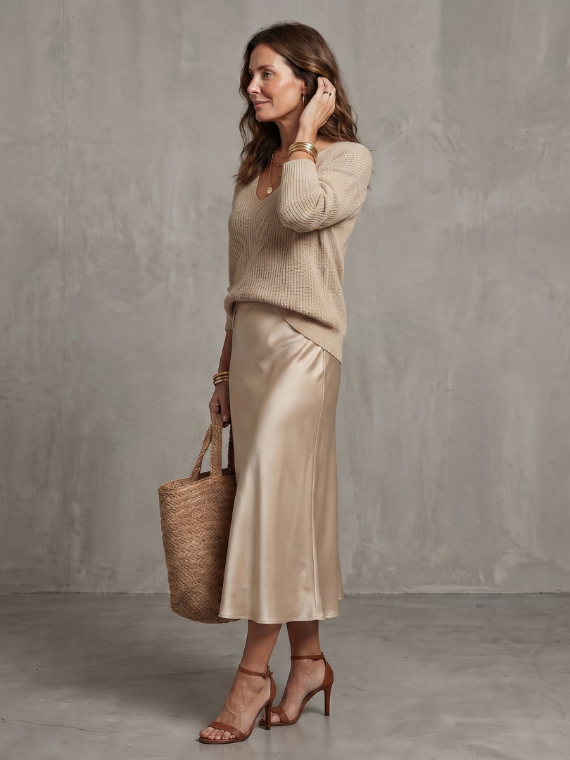 Luciana | Bias Fall Satijnen Rok Brei Laag Set