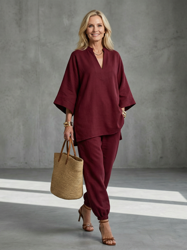 Georgiana | V-hals Tuniek Met Gathered Broek Set