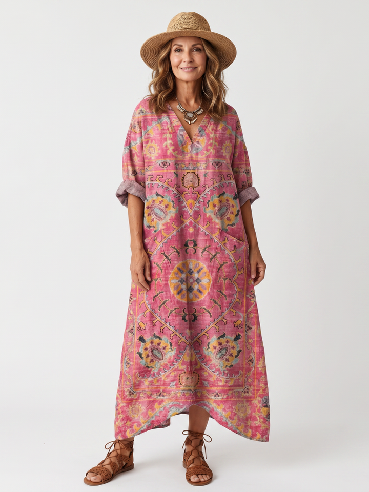 Tilda | Abstracte Print Relaxed Pocket Midi Jurk