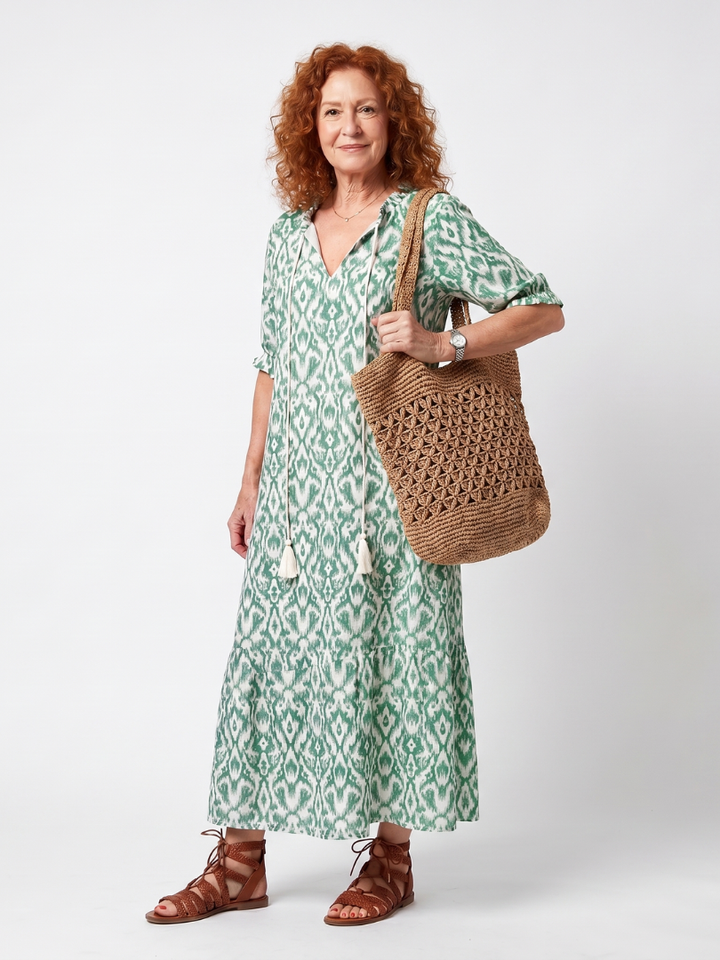 Ilara | Patroon V-hals Tassel Midi Jurk