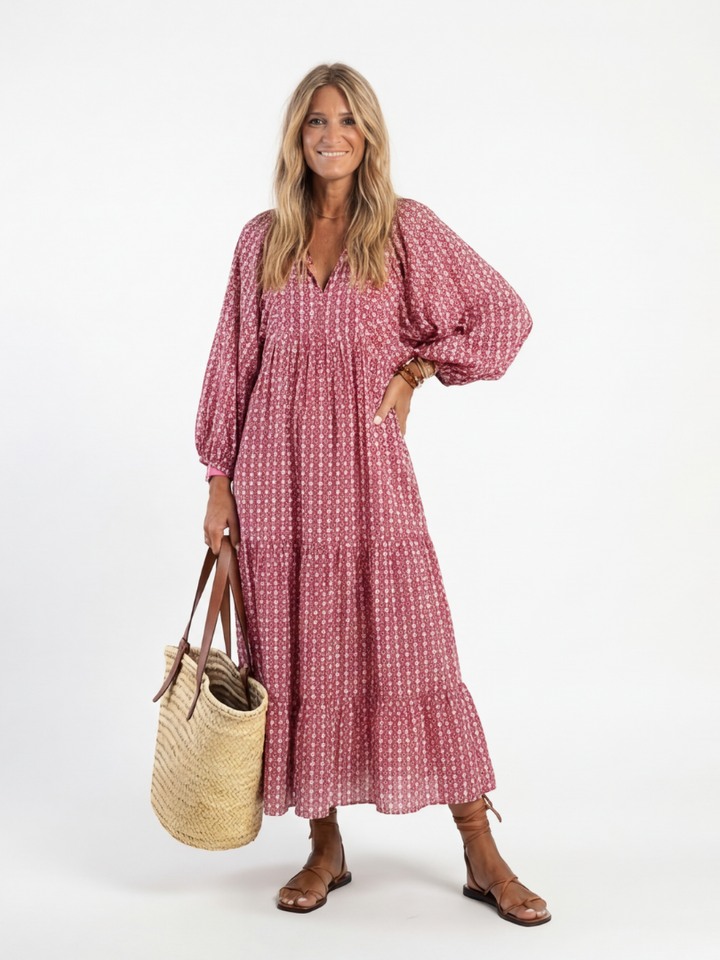 Arlette | Geometrische Print Lange Mouw Midi Jurk