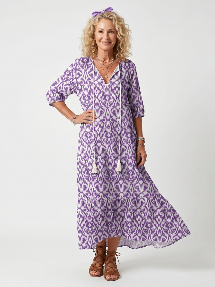 Penelope | Gedrukte Tassel Tie Midi Jurk