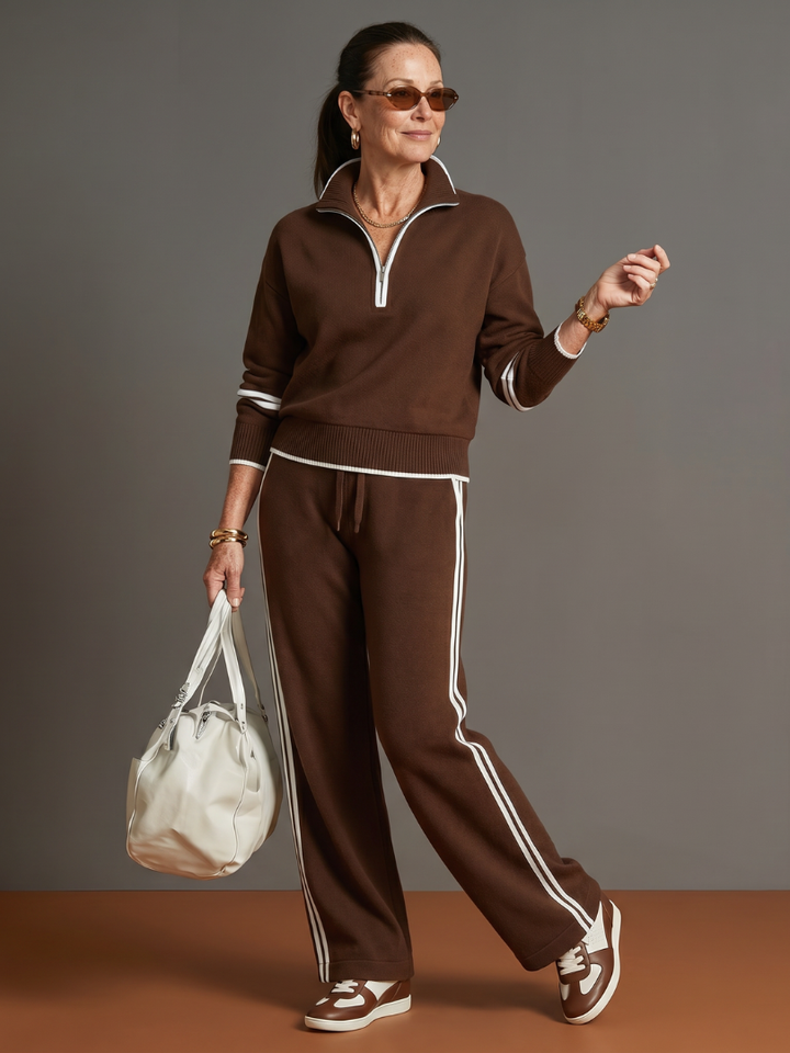Regen | Zip Nek Lange Mouwen Zij Stripe Broek Set