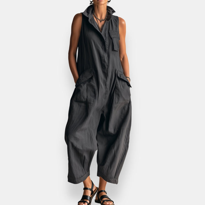 RYKER | Mouwloze Cargo Jumpsuit met Kraag en Flapzakken