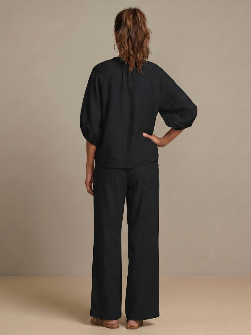 Natalia | Blouse met Rits en Brede Pijpen Set