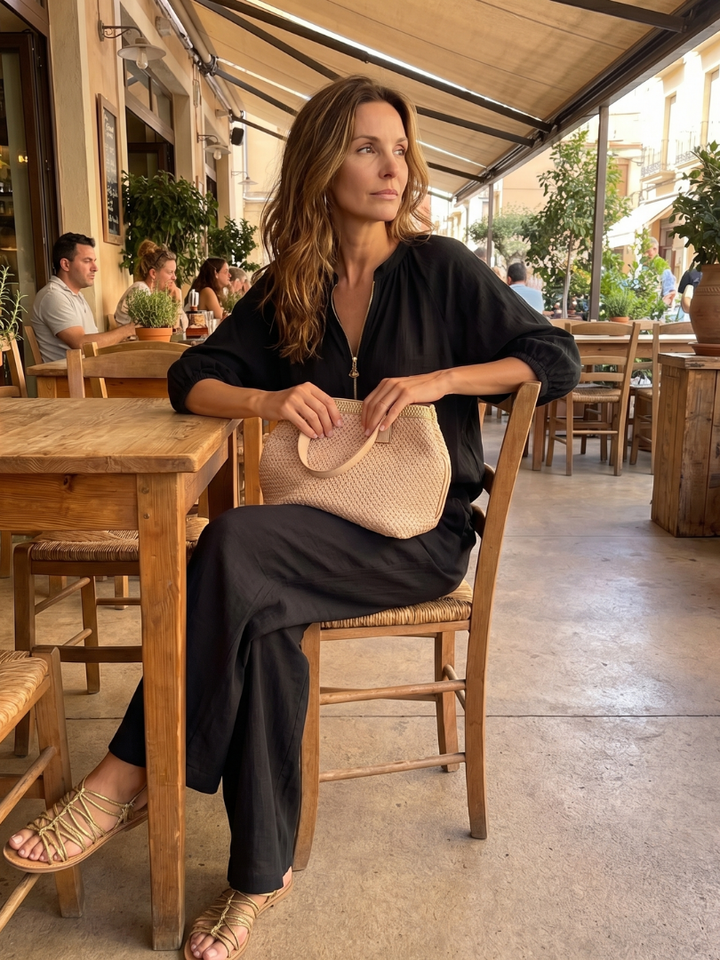 Natalia | Top Blouson met Rits en Brede Pantalon