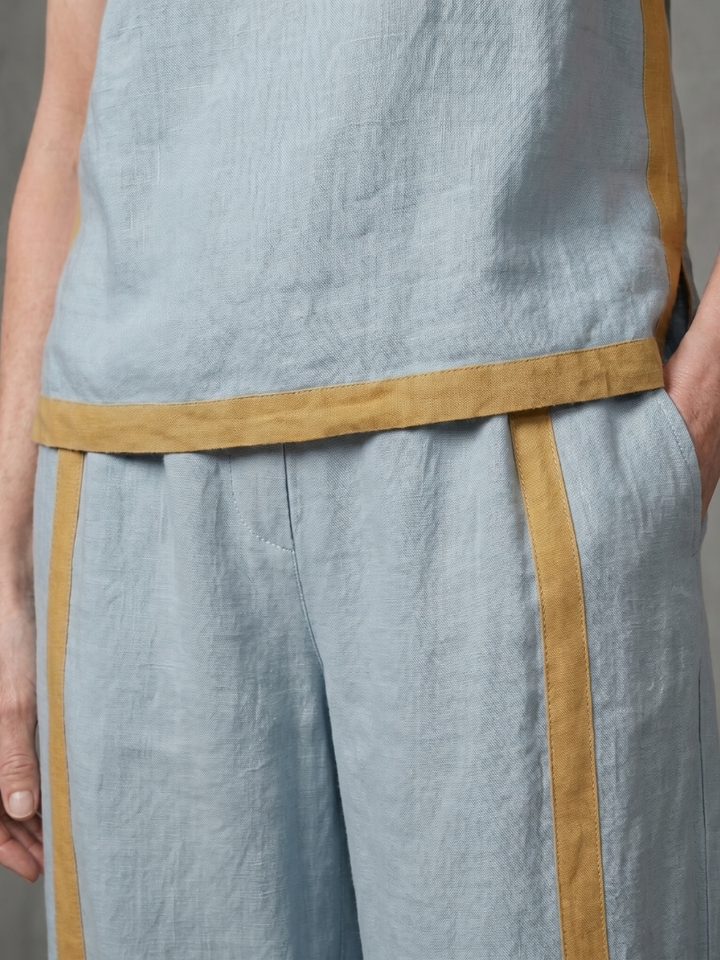 Inara | Mouwloze Top Set met Wijde Broek in Contrast