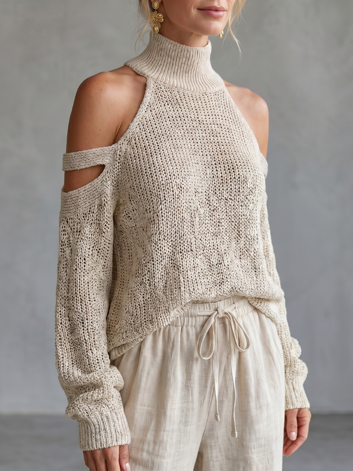 Questa | Open Schouder Gebreide Top En Brede Pantalon Set