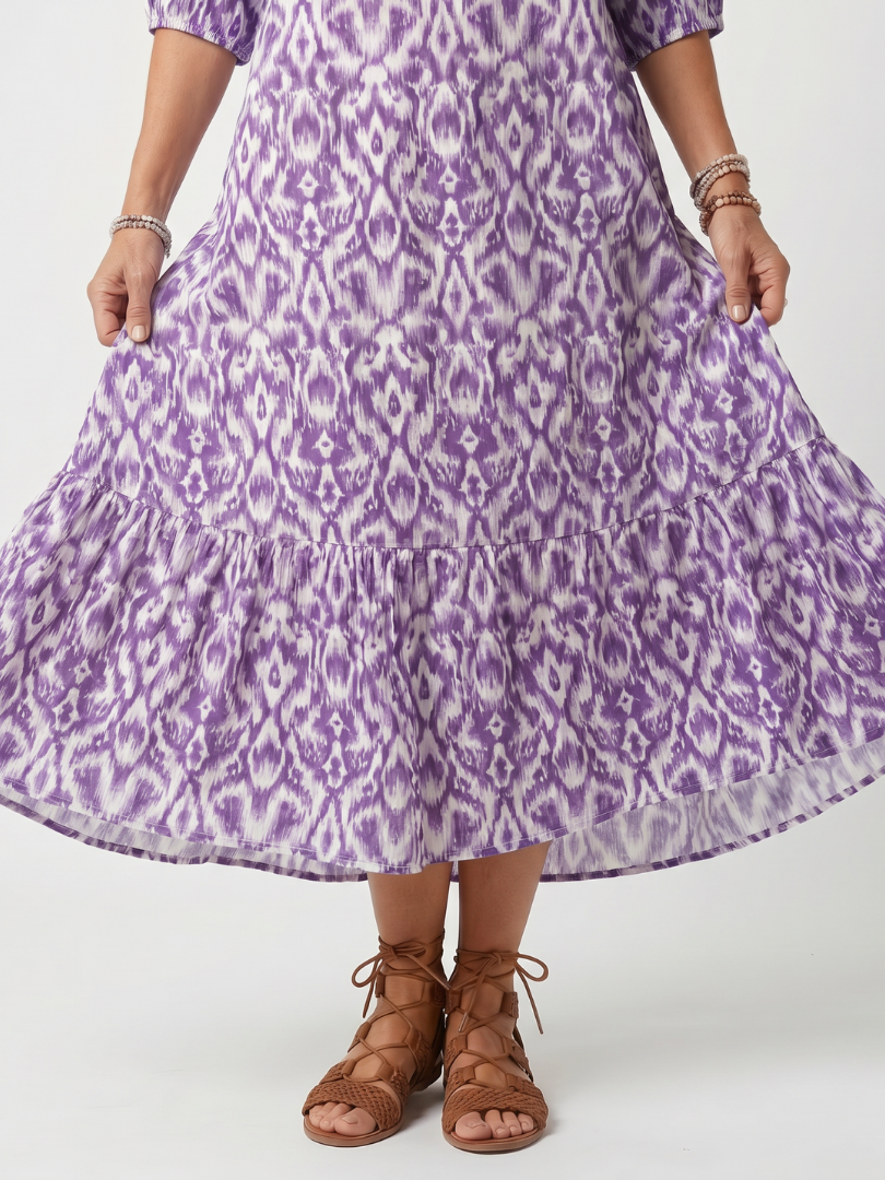 Penelope | Gedrukte Tassel Tie Midi Jurk