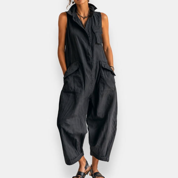 RYKER | Mouwloze Cargo Jumpsuit met Kraag en Flapzakken