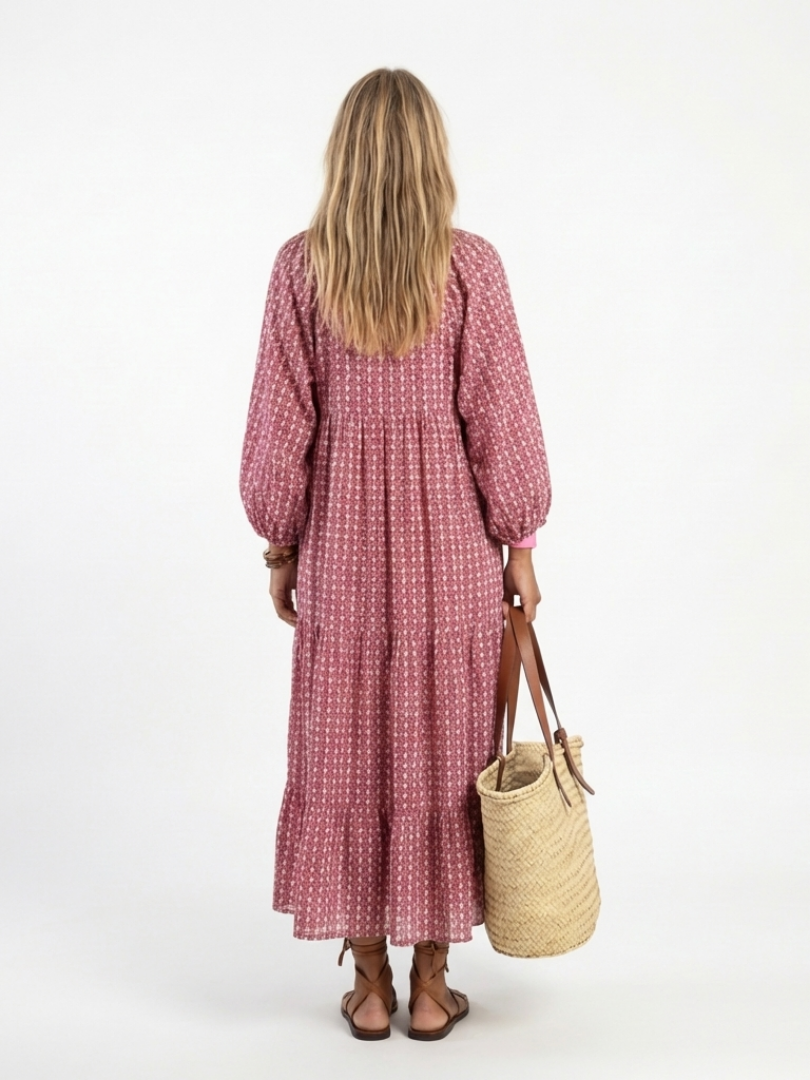 Arlette | Geometrische Print Lange Mouw Midi Jurk