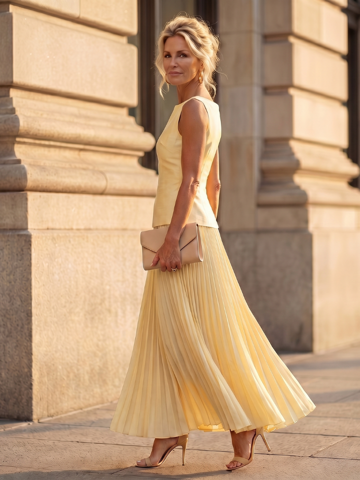 Rhodos | Gestructureerde Mouwloze Bodice met Plissé Rok Set