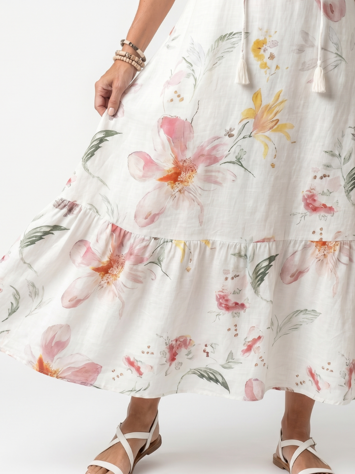 Noa | Zachte Bloemenlagen Tassel Midi Jurk