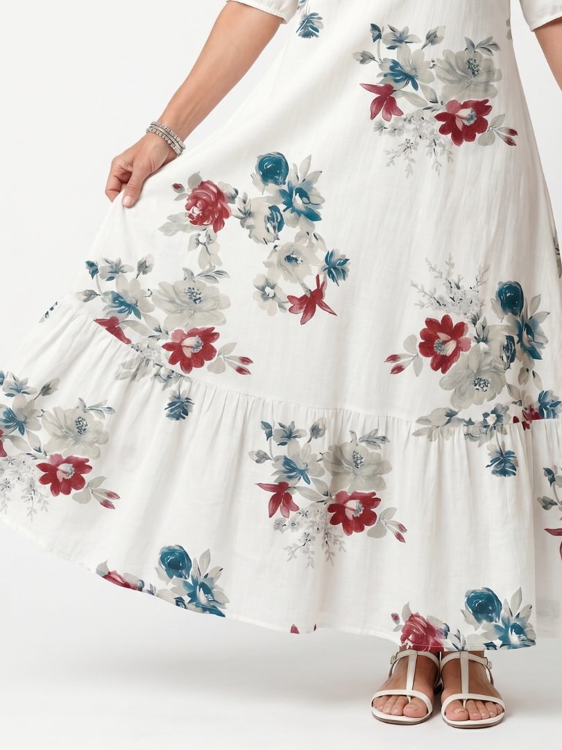 Maeva | Verspreide Bloemen Tassel Tie Midi Jurk