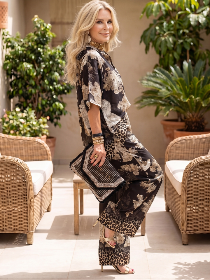 Mina | Geprinte Wijd Been Wrap Top Set