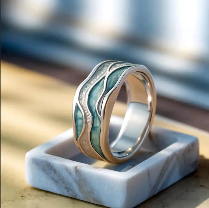 Turquoise Ocean Wave Zilveren Ring