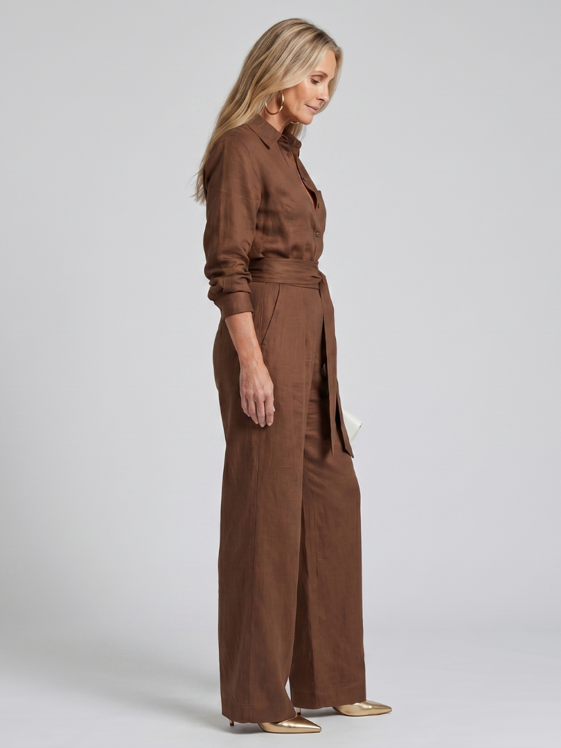 Jovie | Lange Mouw Knop Voor Breed Been Jumpsuit