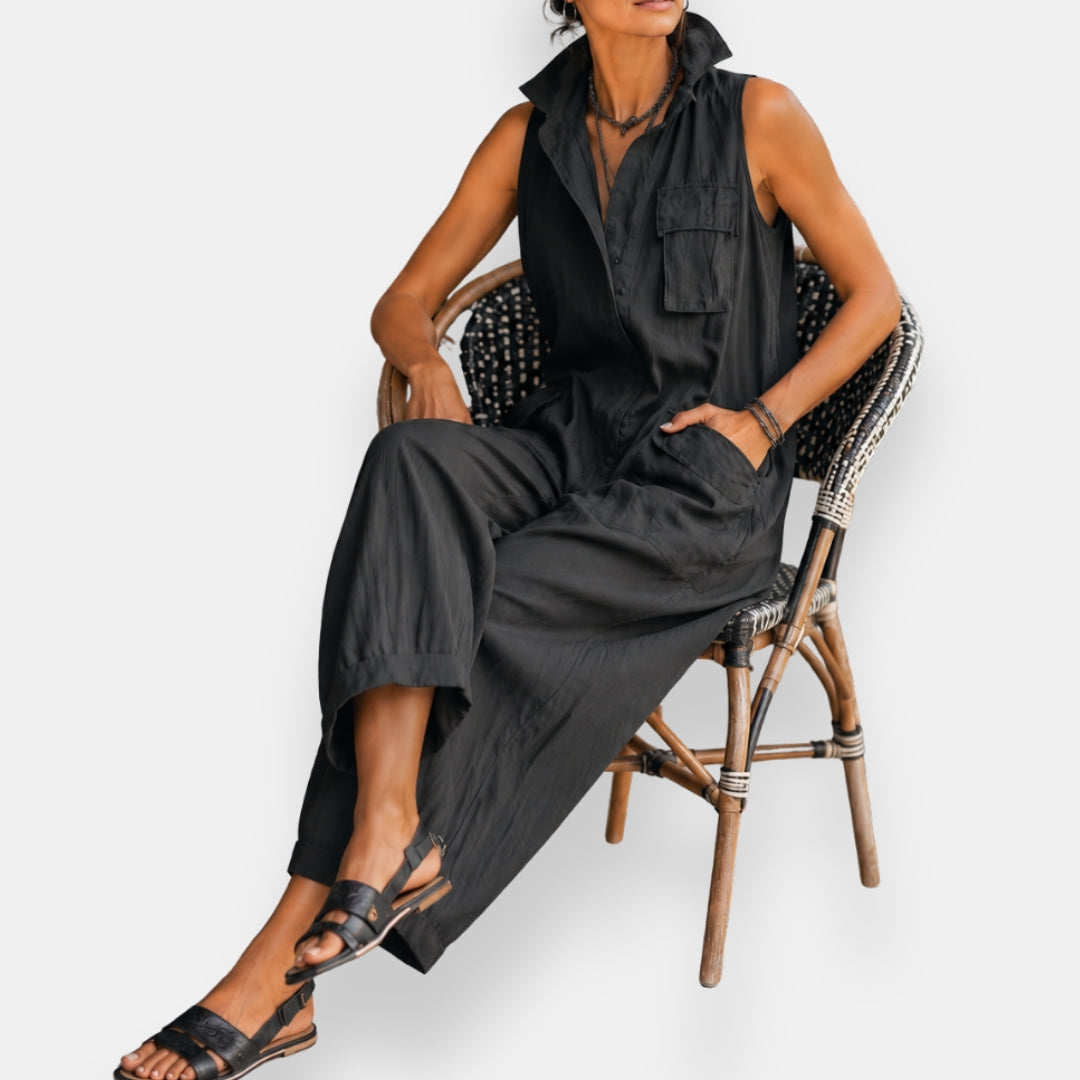 RYKER | Mouwloze Cargo Jumpsuit met Kraag en Flapzakken