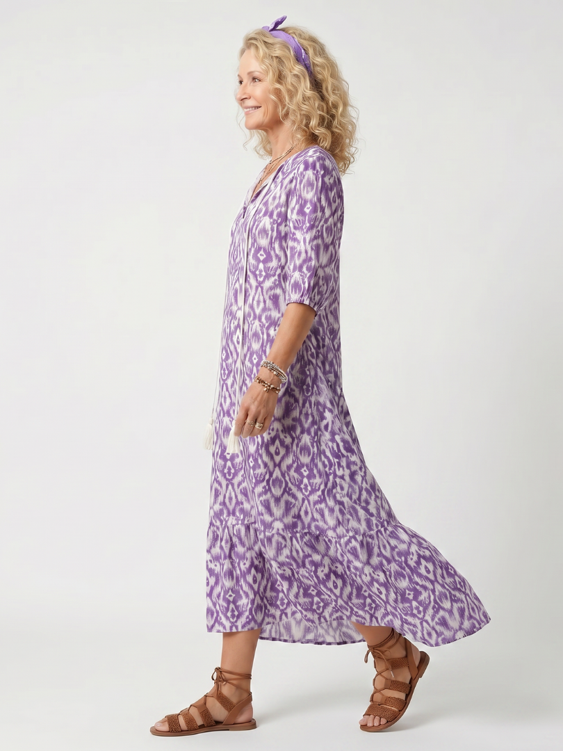 Penelope | Gedrukte Tassel Tie Midi Jurk