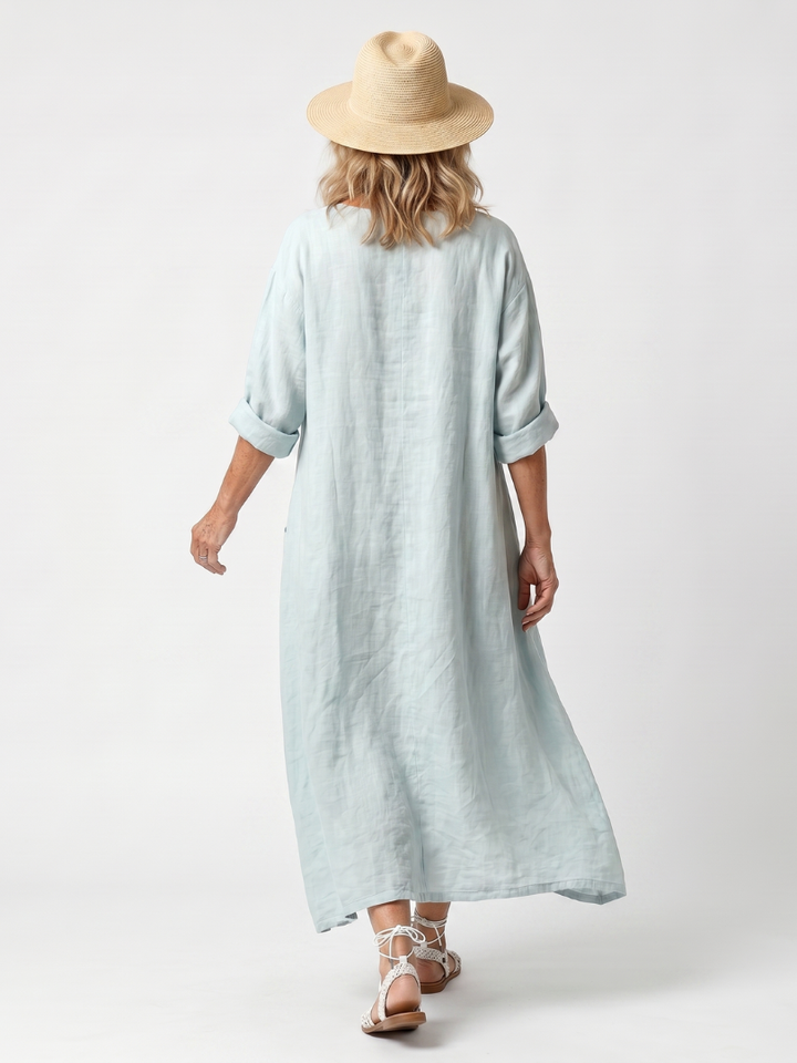 Kassiani | Versierd Paneel Geborduurd Oversized Pocket Midi Jurk