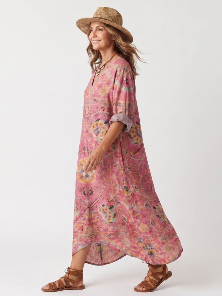 Tilda | Abstracte Print Relaxed Pocket Midi Jurk
