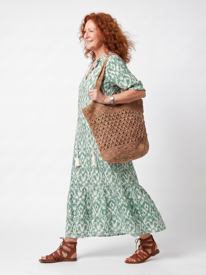 Ilara | Patroon V-hals Tassel Midi Jurk