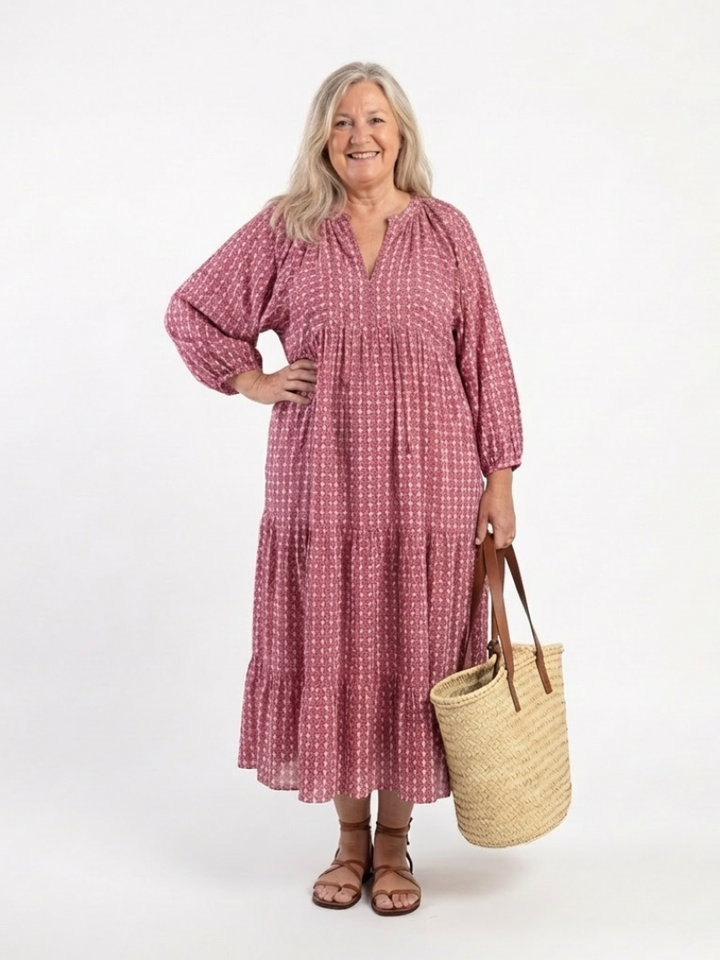 Arlette | Geometrische Print Lange Mouw Midi Jurk