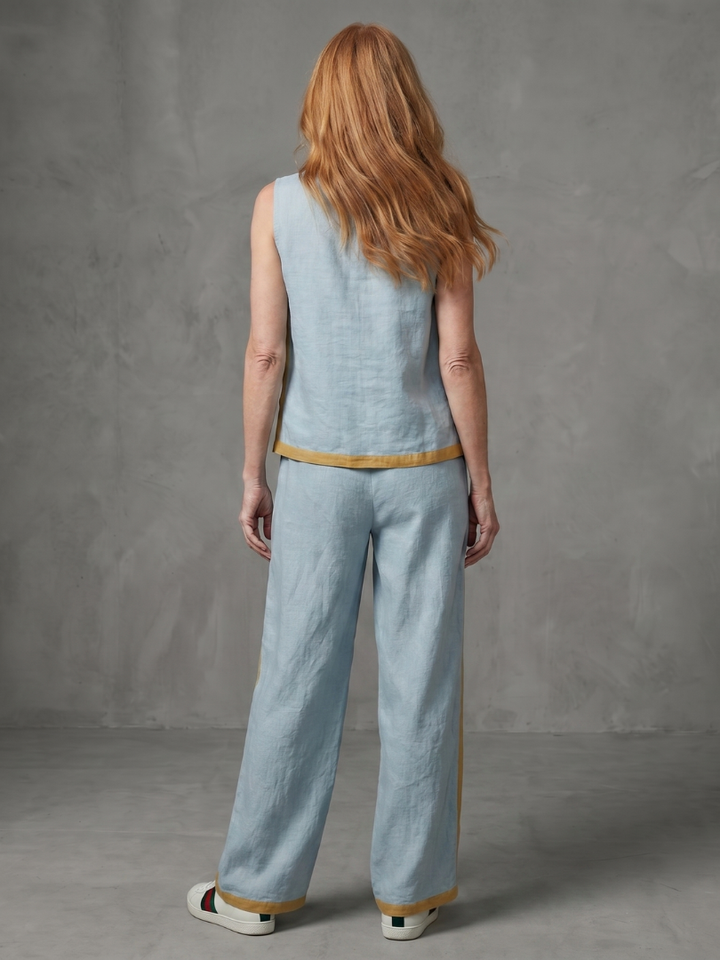 Inara | Mouwloze Top Set met Wijde Broek in Contrast