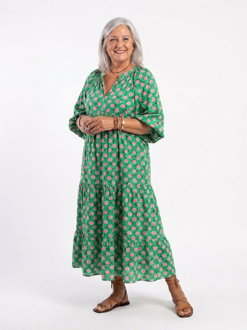 Fiora | Bloemenprint V-Hals Gelaagde Midi-jurk