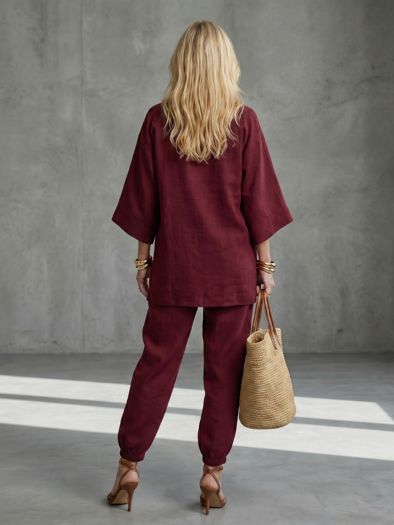 Georgiana | V-hals Tuniek Met Gathered Broek Set