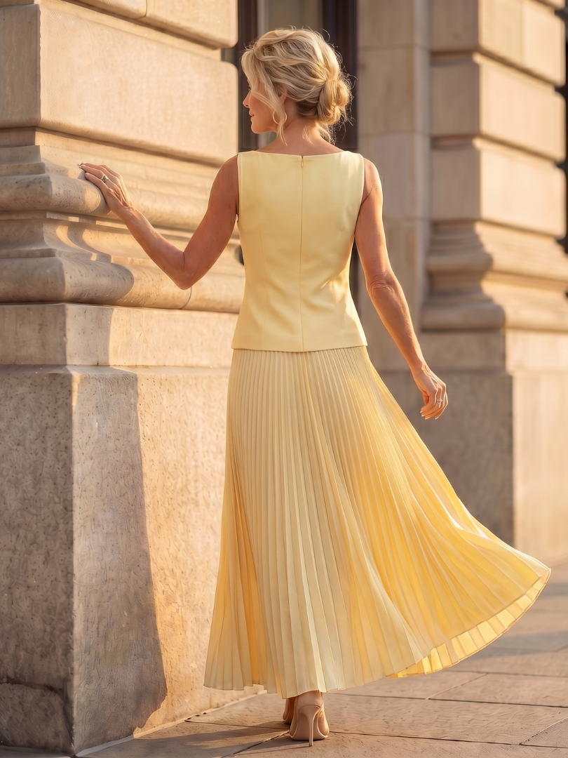 Rhodos | Gestructureerde Mouwloze Bodice met Plissé Rok Set